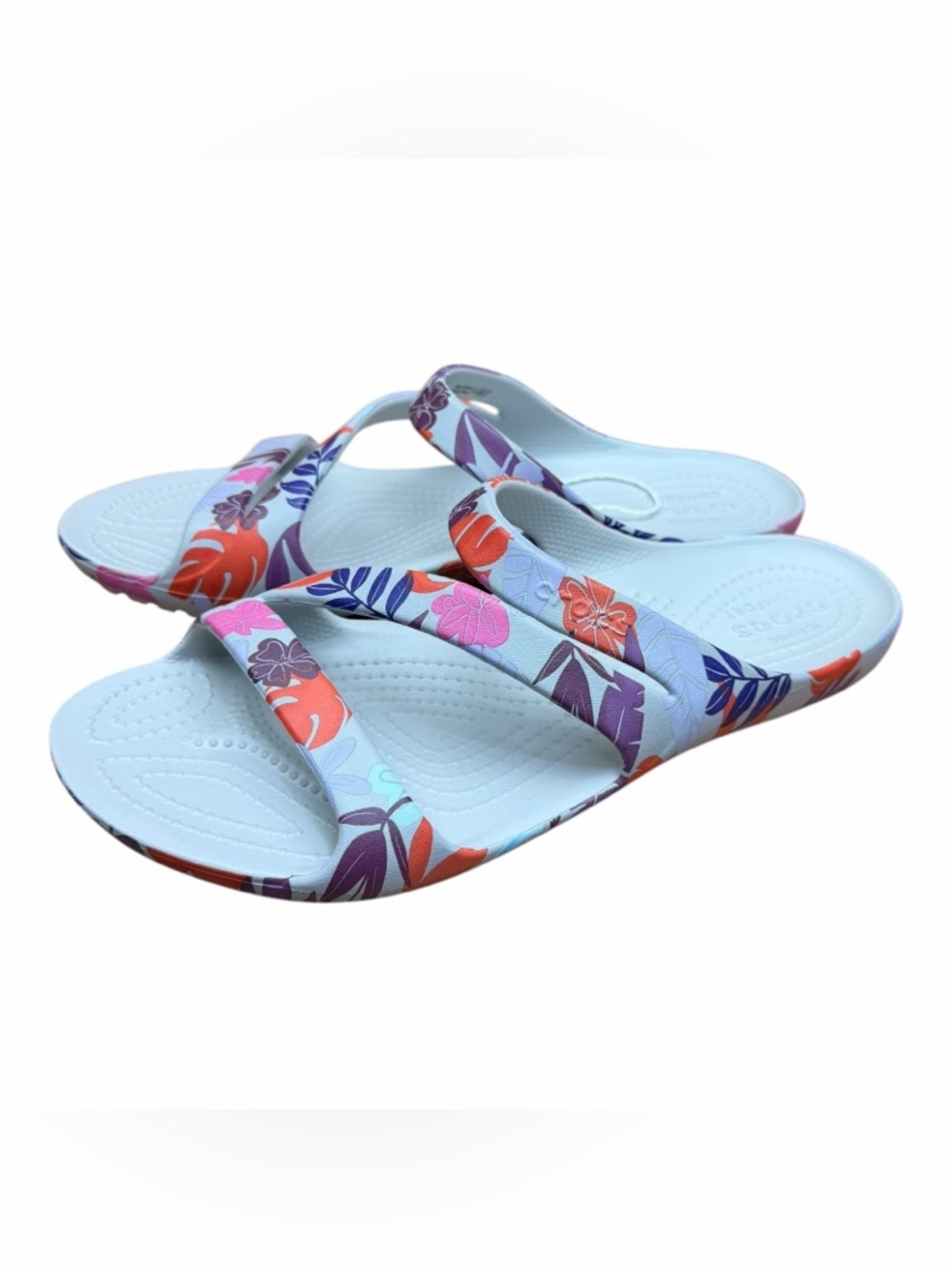 Crocs Floral Print Light Blue Flip Sandals